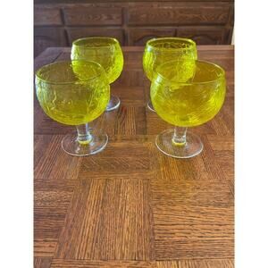 Set of 4 Vintage Secla Sigma taste setter yellow cabbage leaf glasses